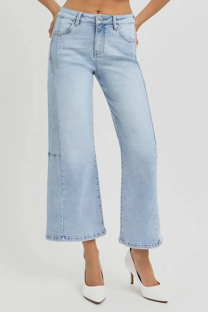 RISEN Full Size High Rise Seamed Detail Wide Leg Crop Jeans - VILLA FASHION
