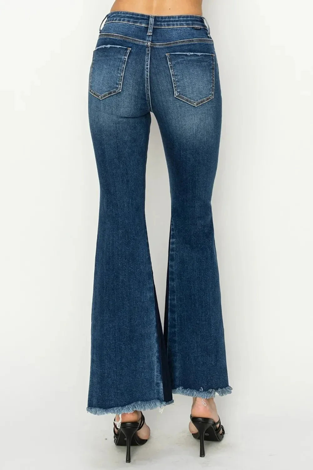 RISEN Full Size High Rise Side Shadow Seam Detail Slit Flare Jeans - VILLA FASHION