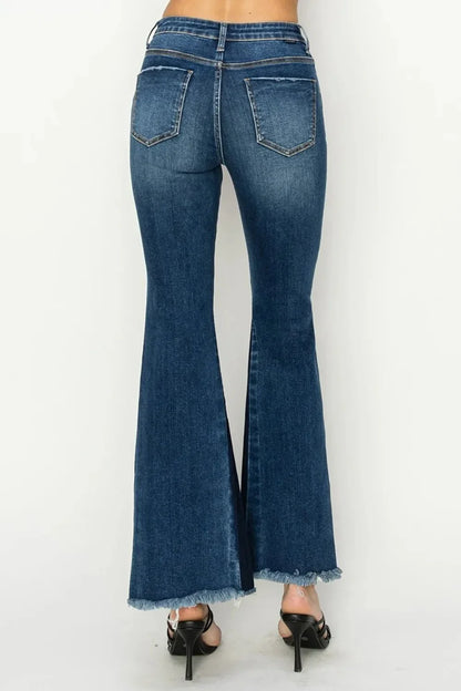RISEN Full Size High Rise Side Shadow Seam Detail Slit Flare Jeans - VILLA FASHION