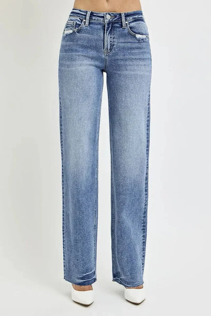 RISEN Full Size High Rise Straight Leg Jeans with Pockets - VILLA FASHION