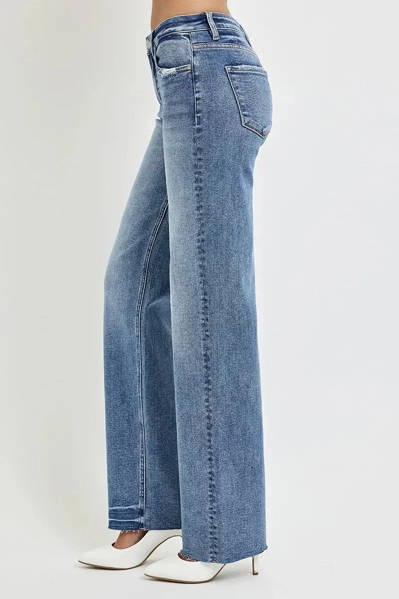 RISEN Full Size High Rise Straight Leg Jeans with Pockets - VILLA FASHION