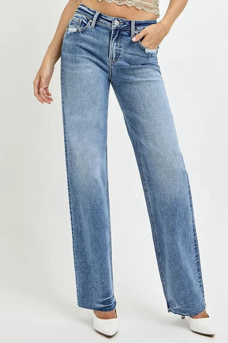 RISEN Full Size High Rise Straight Leg Jeans with Pockets - VILLA FASHION