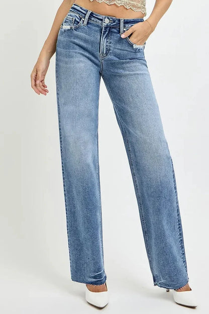 RISEN Full Size High Rise Straight Leg Jeans with Pockets - VILLA FASHION