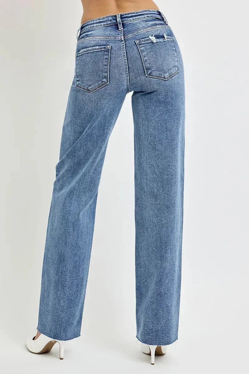 RISEN Full Size High Rise Straight Leg Jeans with Pockets - VILLA FASHION