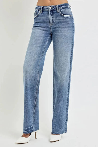 RISEN Full Size High Rise Straight Leg Jeans with Pockets - VILLA FASHION