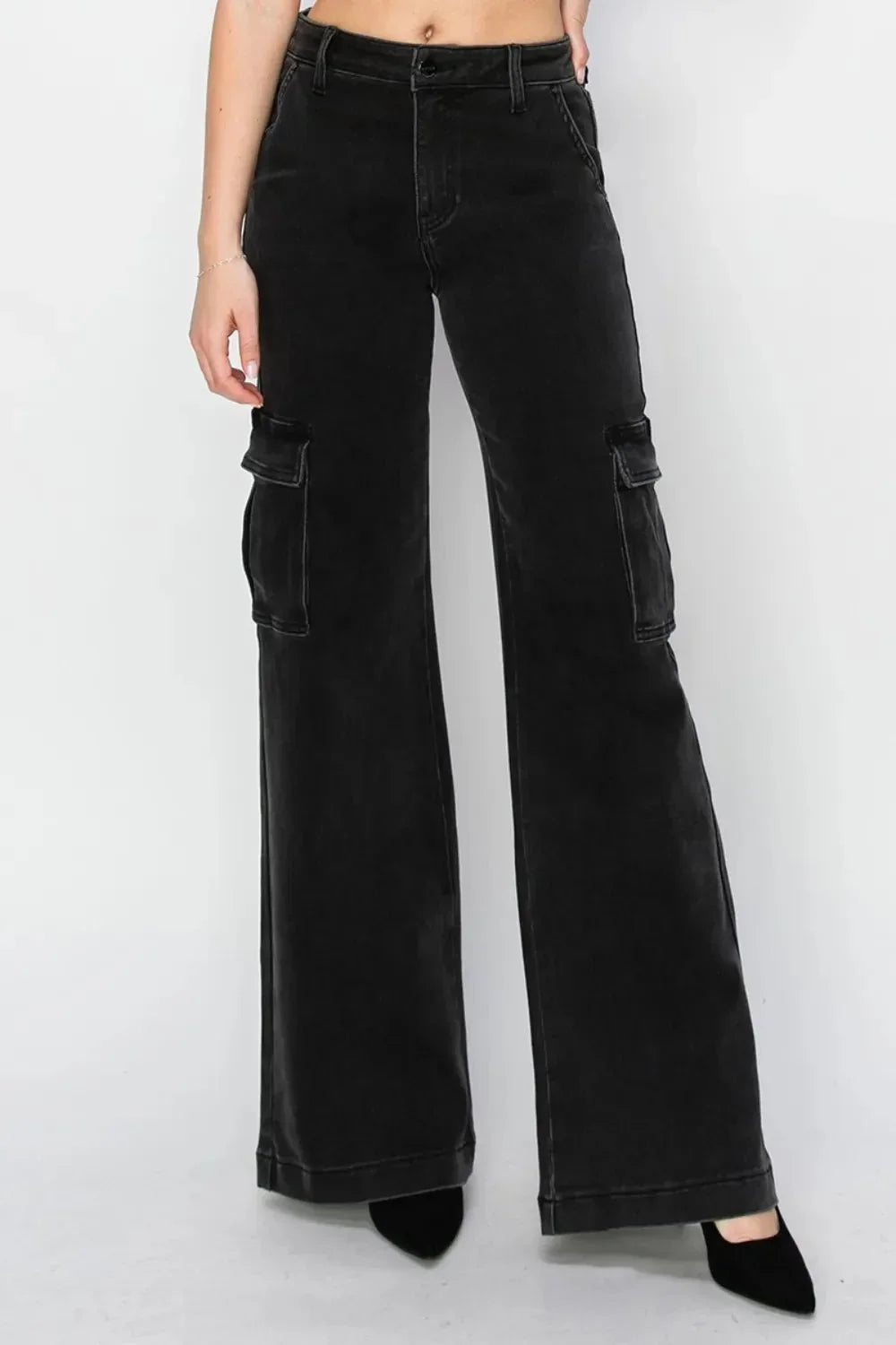 Risen Full Size High Rise Wide Leg Cargo Jeans - VILLA FASHION