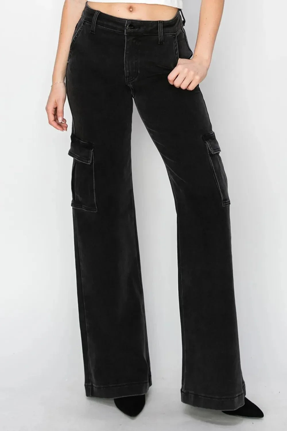 Risen Full Size High Rise Wide Leg Cargo Jeans - VILLA FASHION