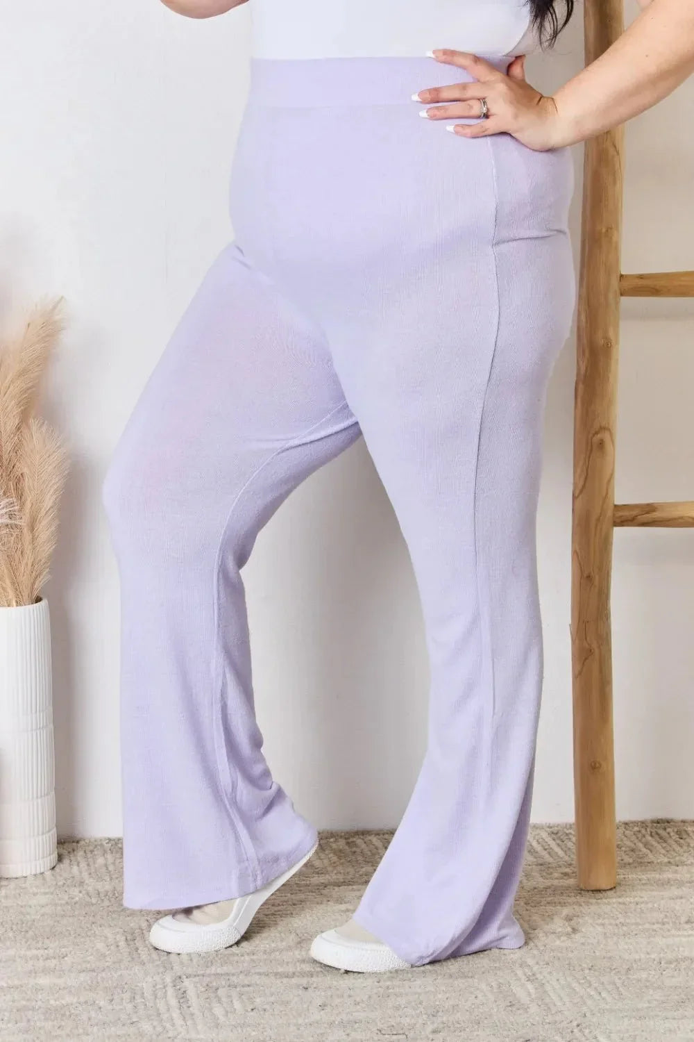 RISEN Full Size High Waist Ultra Soft Knit Flare Pants - VILLA FASHION