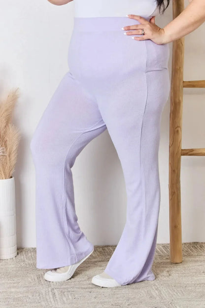 RISEN Full Size High Waist Ultra Soft Knit Flare Pants - VILLA FASHION