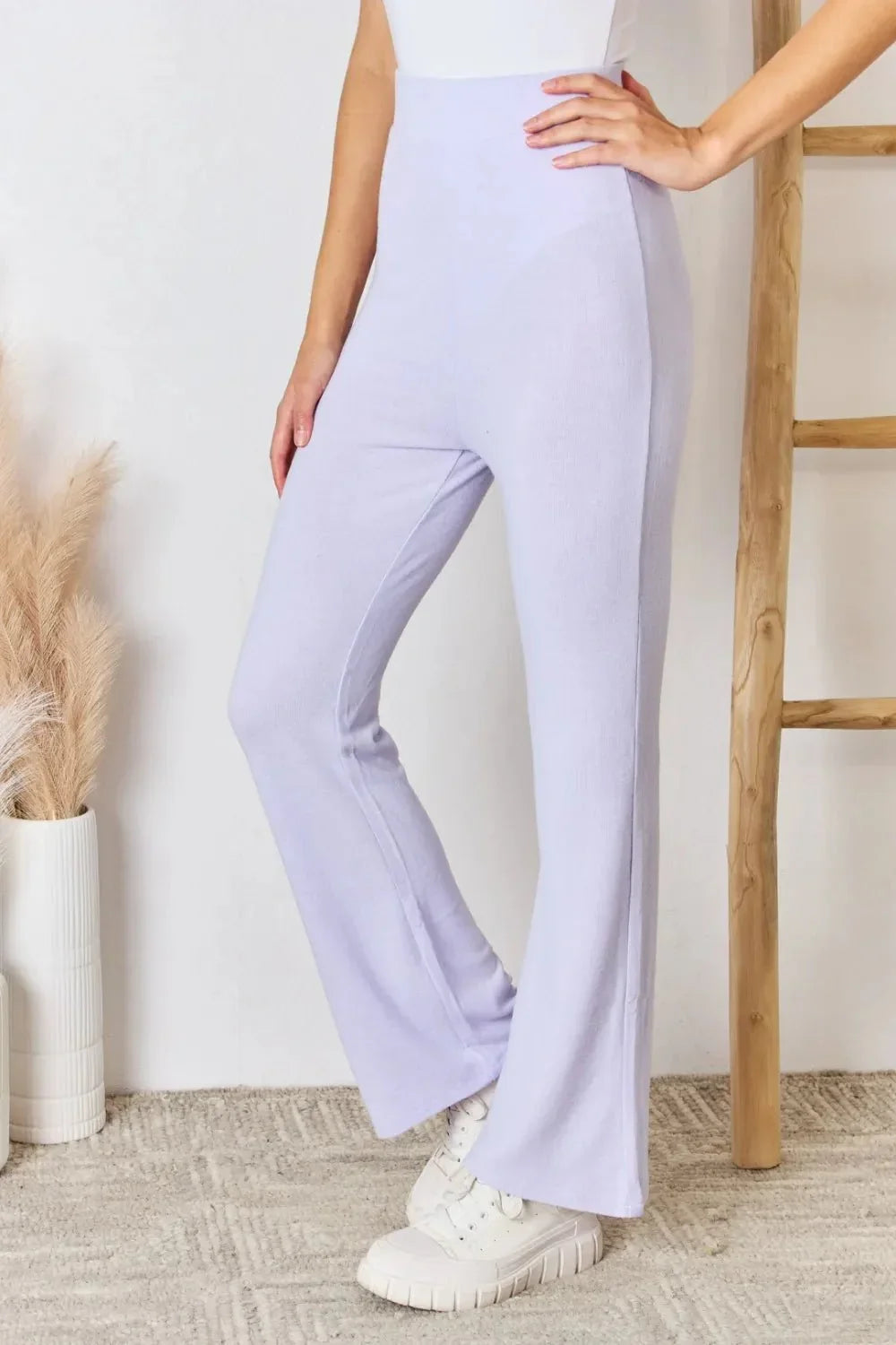 RISEN Full Size High Waist Ultra Soft Knit Flare Pants - VILLA FASHION