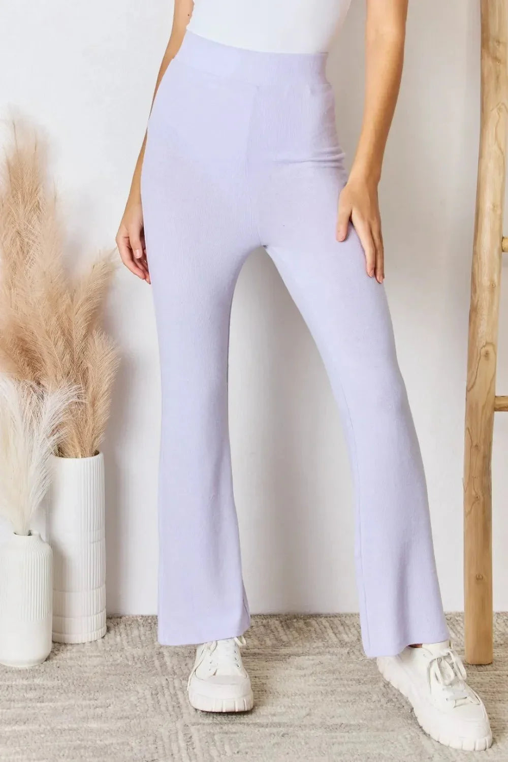 RISEN Full Size High Waist Ultra Soft Knit Flare Pants - VILLA FASHION