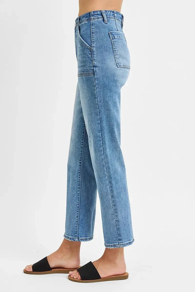 RISEN Full Size High Waisted Bootcut Cropped Jeans Plus Size - VILLA FASHION