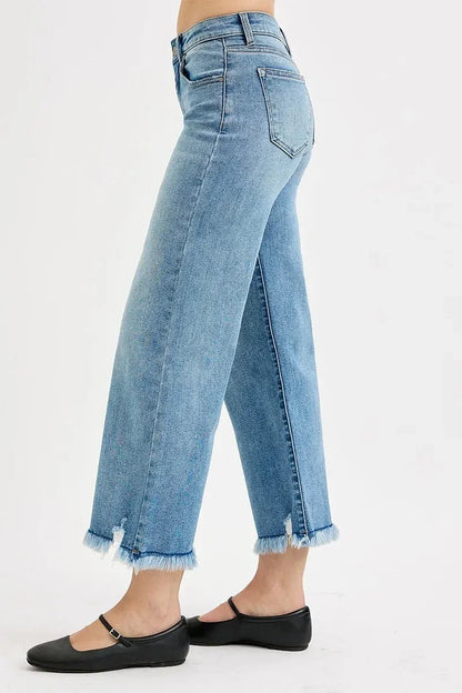 RISEN Full Size Mid Rise Crop Wide Leg Jeans Plus Size - VILLA FASHION