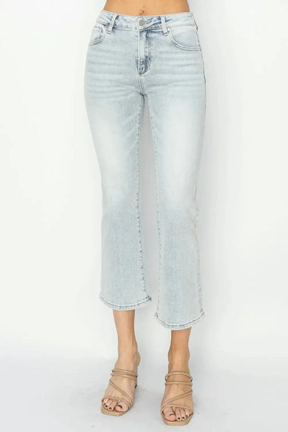 RISEN Full Size Mid Rise Cropped Flare Jeans - VILLA FASHION
