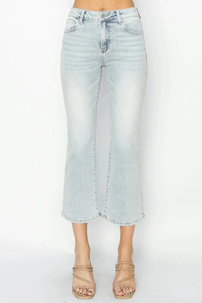 RISEN Full Size Mid Rise Cropped Flare Jeans - VILLA FASHION