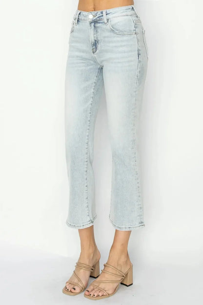 RISEN Full Size Mid Rise Cropped Flare Jeans - VILLA FASHION