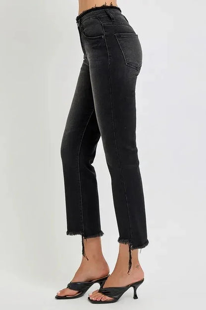 RISEN Full Size Raw Hem Cropped Flare Jeans Plus Size - VILLA FASHION