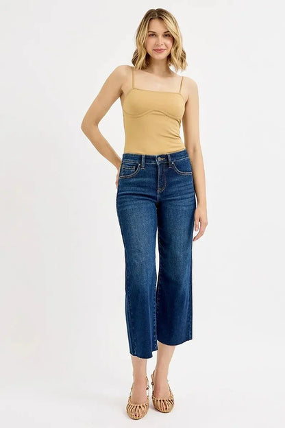 RISEN Full Size Tummy Control High Rise Crop Wide Jeans Plus Size - VILLA FASHION