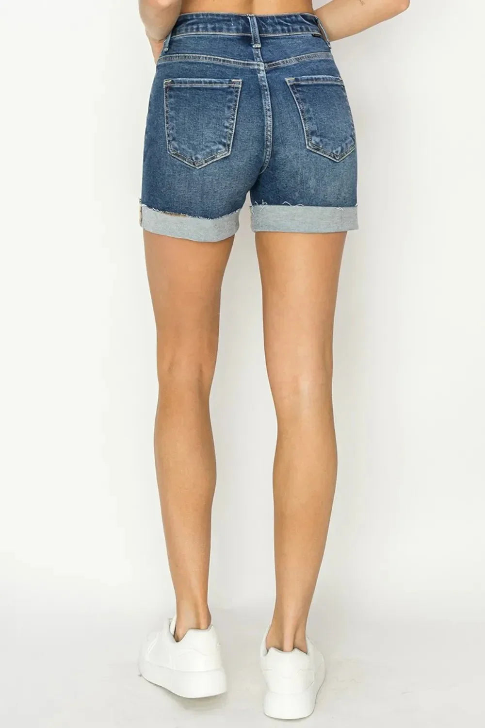 RISEN High Rise Cuffed Denim Shorts - VILLA FASHION