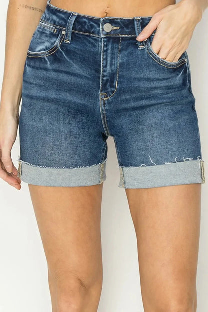 RISEN High Rise Cuffed Denim Shorts - VILLA FASHION