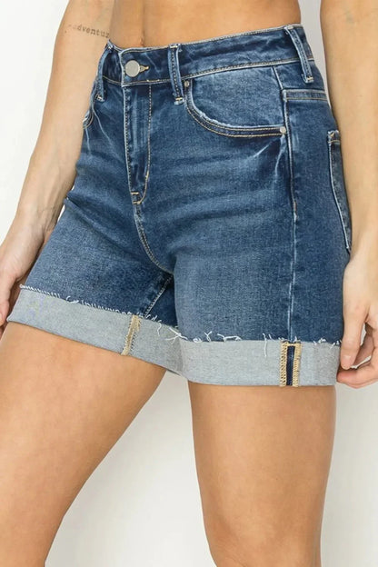 RISEN High Rise Cuffed Denim Shorts - VILLA FASHION