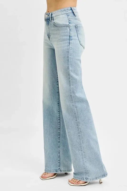 RISEN High Rise Wide Leg 90's Jeans - VILLA FASHION