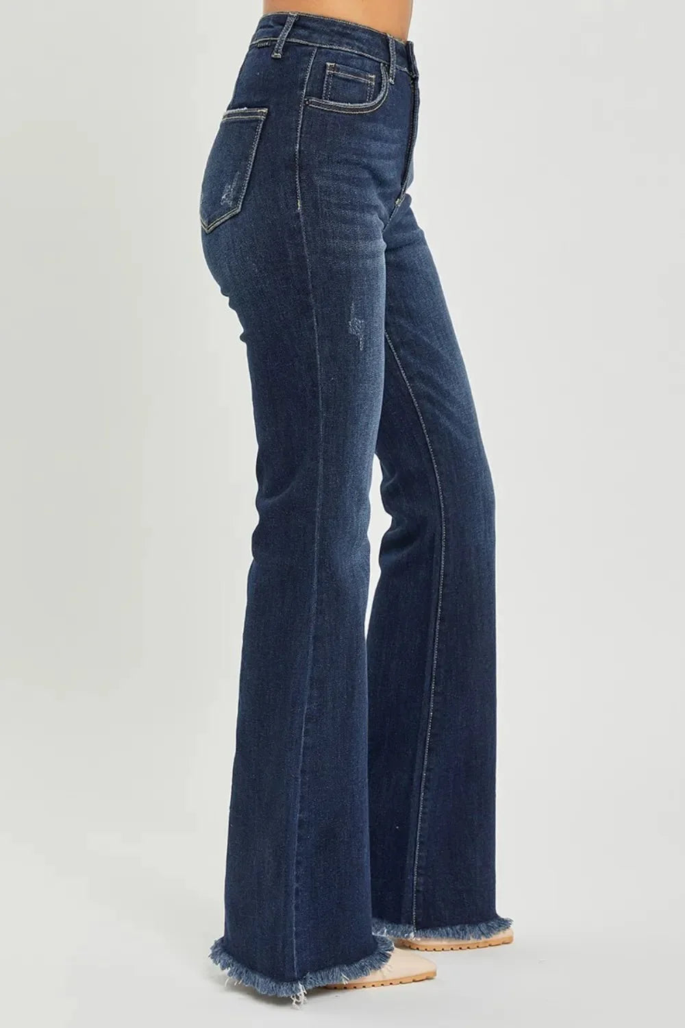 RISEN High Waist Raw Hem Flare Jeans - VILLA FASHION