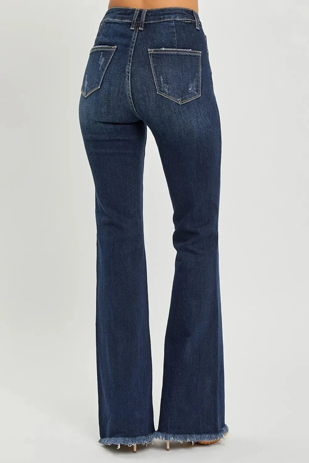 RISEN High Waist Raw Hem Flare Jeans - VILLA FASHION
