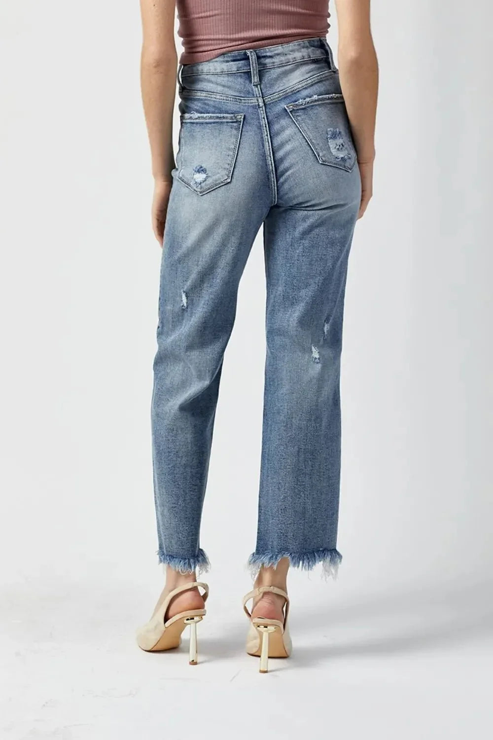 RISEN High Waist Raw Hem Straight Jeans - VILLA FASHION
