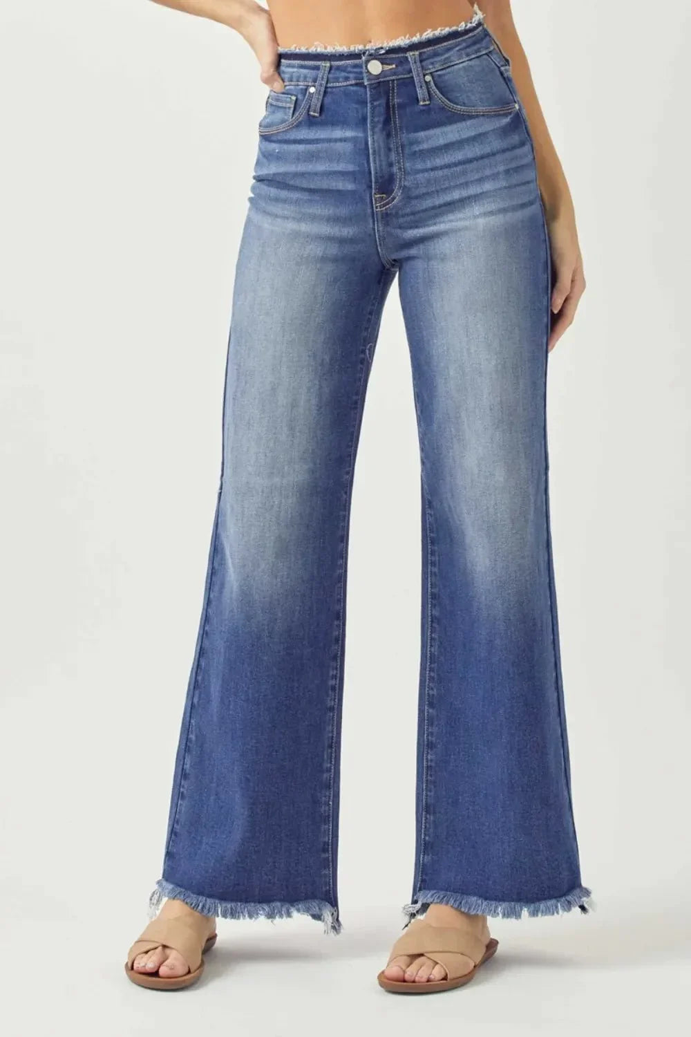 RISEN High Waist Raw Hem Wide Leg Jeans - VILLA FASHION