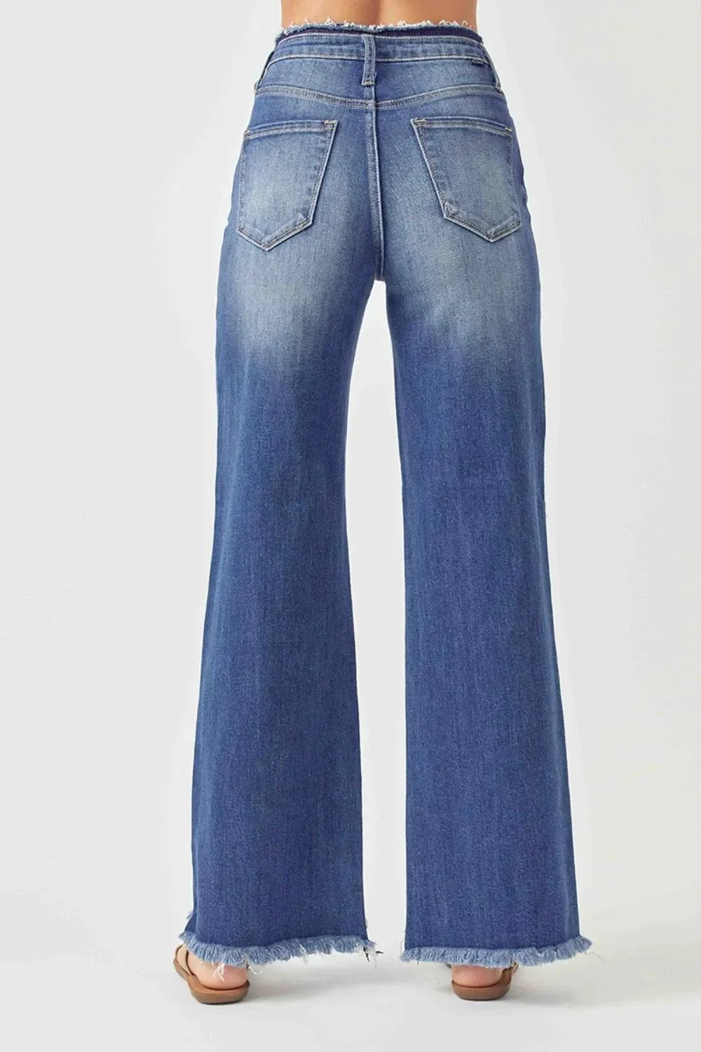 RISEN High Waist Raw Hem Wide Leg Jeans - VILLA FASHION