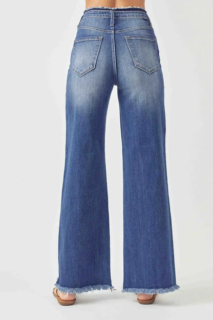 RISEN High Waist Raw Hem Wide Leg Jeans - VILLA FASHION