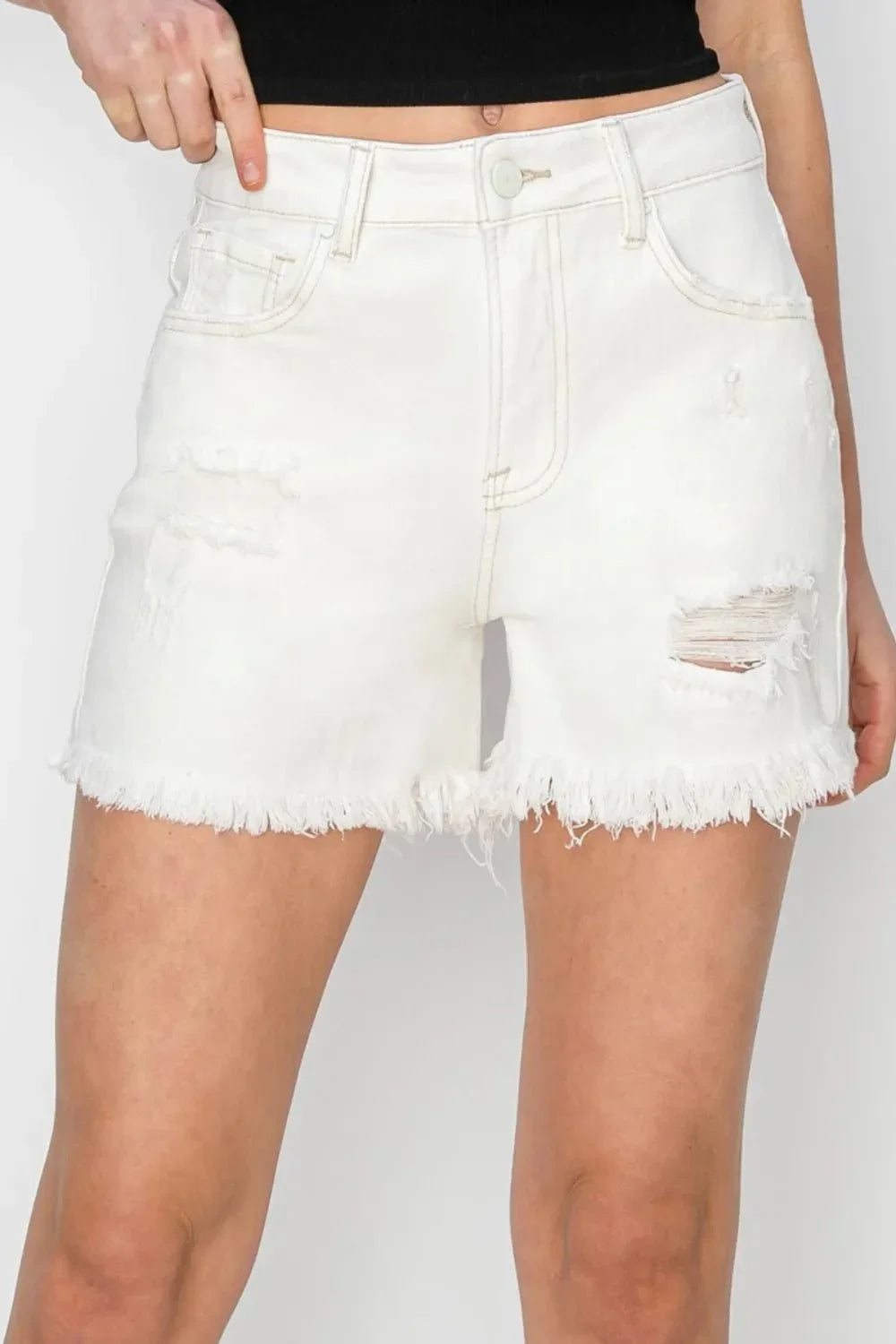 RISEN High Waist Ripped Denim Shorts - VILLA FASHION