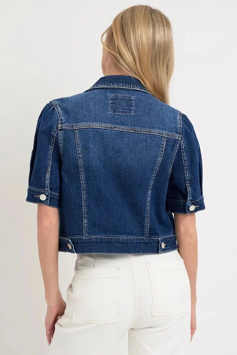 RISEN Puffed Short Sleeve Crop Denim Jackets - VILLA FASHION