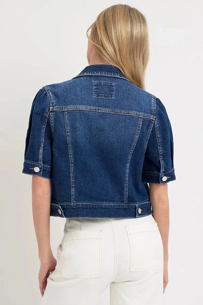 RISEN Puffed Short Sleeve Crop Denim Jackets - VILLA FASHION