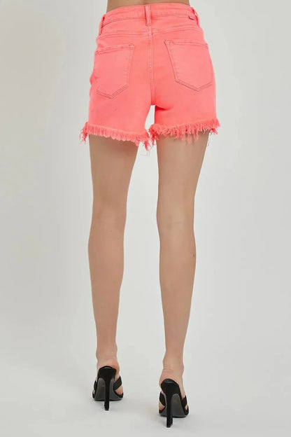 RISEN Raw Hem Asymmetrical Waist Denim Shorts - VILLA FASHION