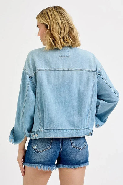 RISEN Washed Dropped Shoulder Denim Jacket - VILLA FASHION