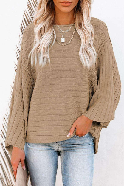Round Neck Long Sleeve Knit Top - VILLA FASHION