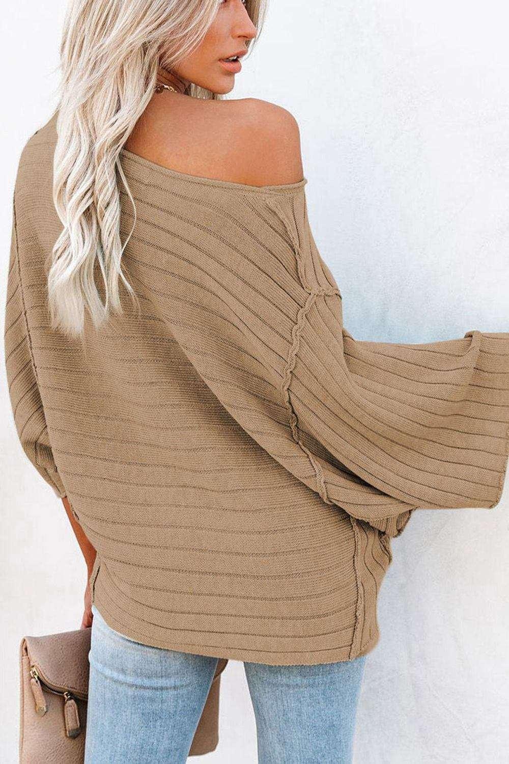 Round Neck Long Sleeve Knit Top - VILLA FASHION