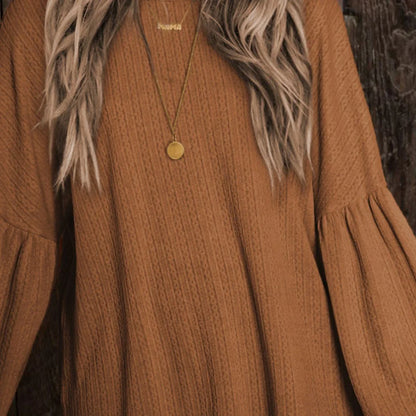 Round Neck Long Sleeve Ruched Blouse - VILLA FASHION