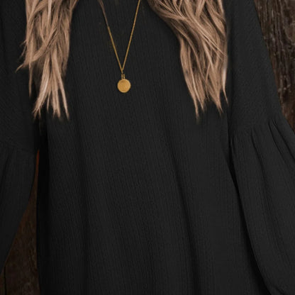 Round Neck Long Sleeve Ruched Blouse - VILLA FASHION