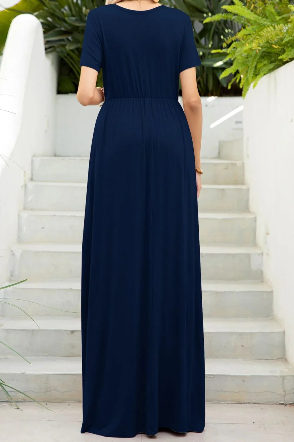 Round Neck Maxi Tee Dress with Pockets - VILLA FASHION
