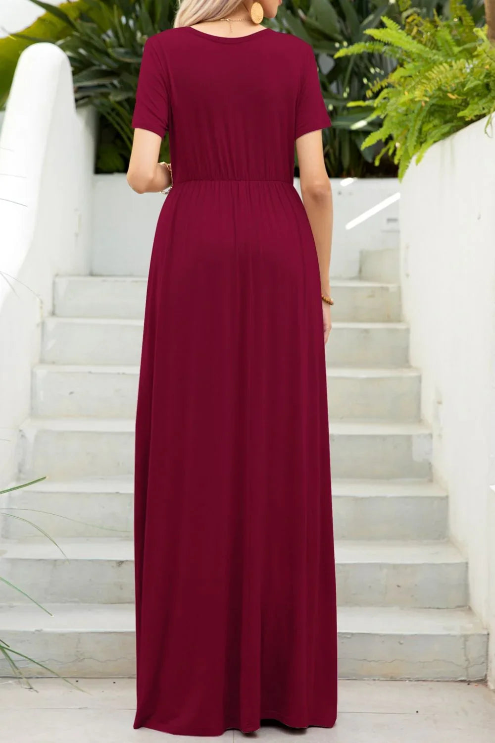Round Neck Maxi Tee Dress with Pockets - VILLA FASHION