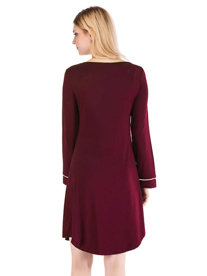 Round Neck Night Dress with Pocket - VILLA FASHION