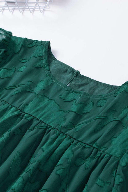 Round Neck Puff Sleeve Blouse - VILLA FASHION