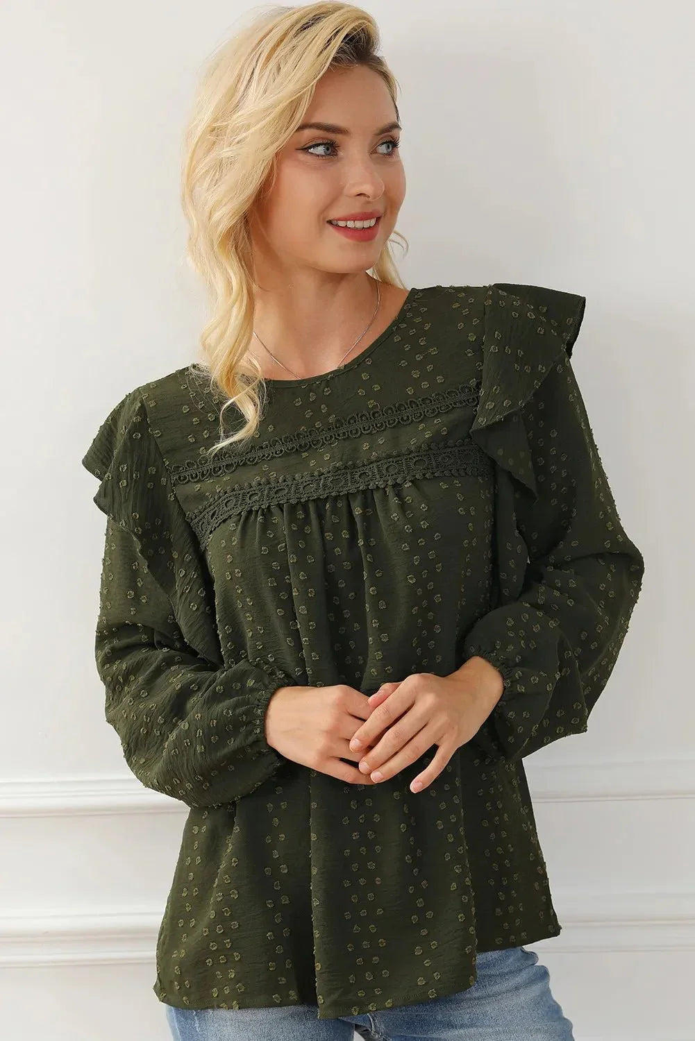Round Neck Ruffled Blouse - VILLA FASHION