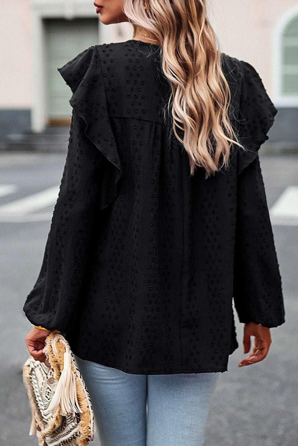 Round Neck Ruffled Blouse - VILLA FASHION