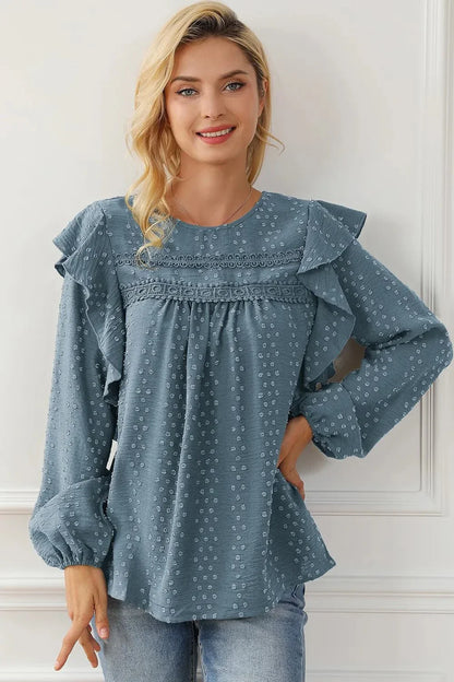 Round Neck Ruffled Blouse - VILLA FASHION