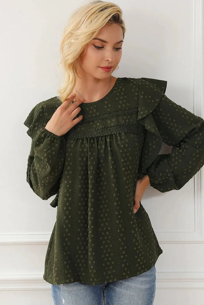 Round Neck Ruffled Blouse - VILLA FASHION