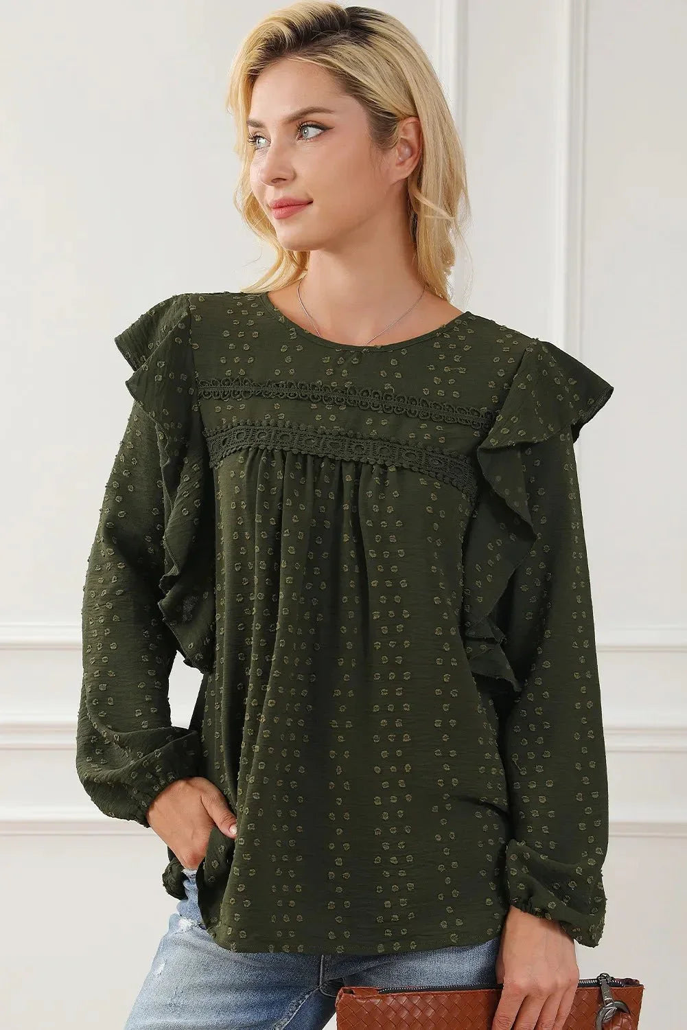 Round Neck Ruffled Blouse - VILLA FASHION